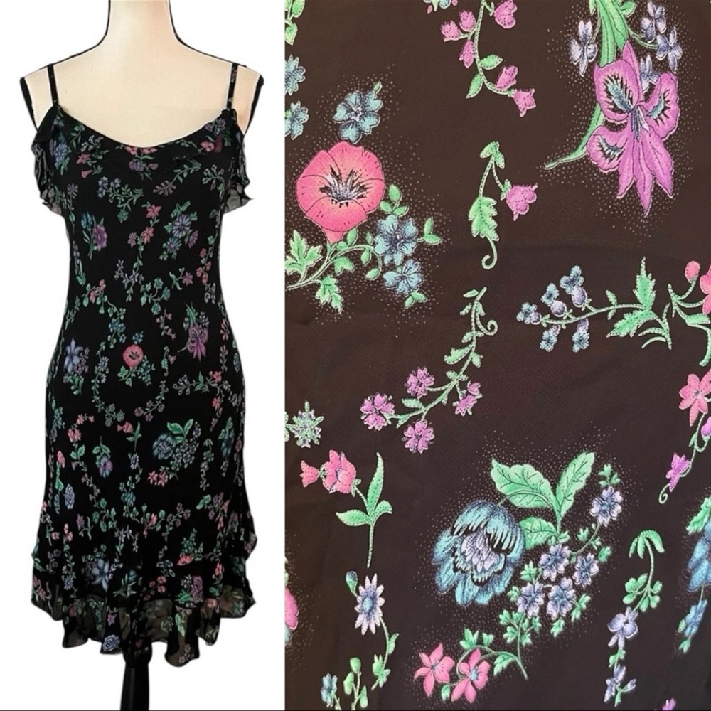Vintage 90s Y2K Betsey Johnson New York Sheer Mesh Floral Slip Dress